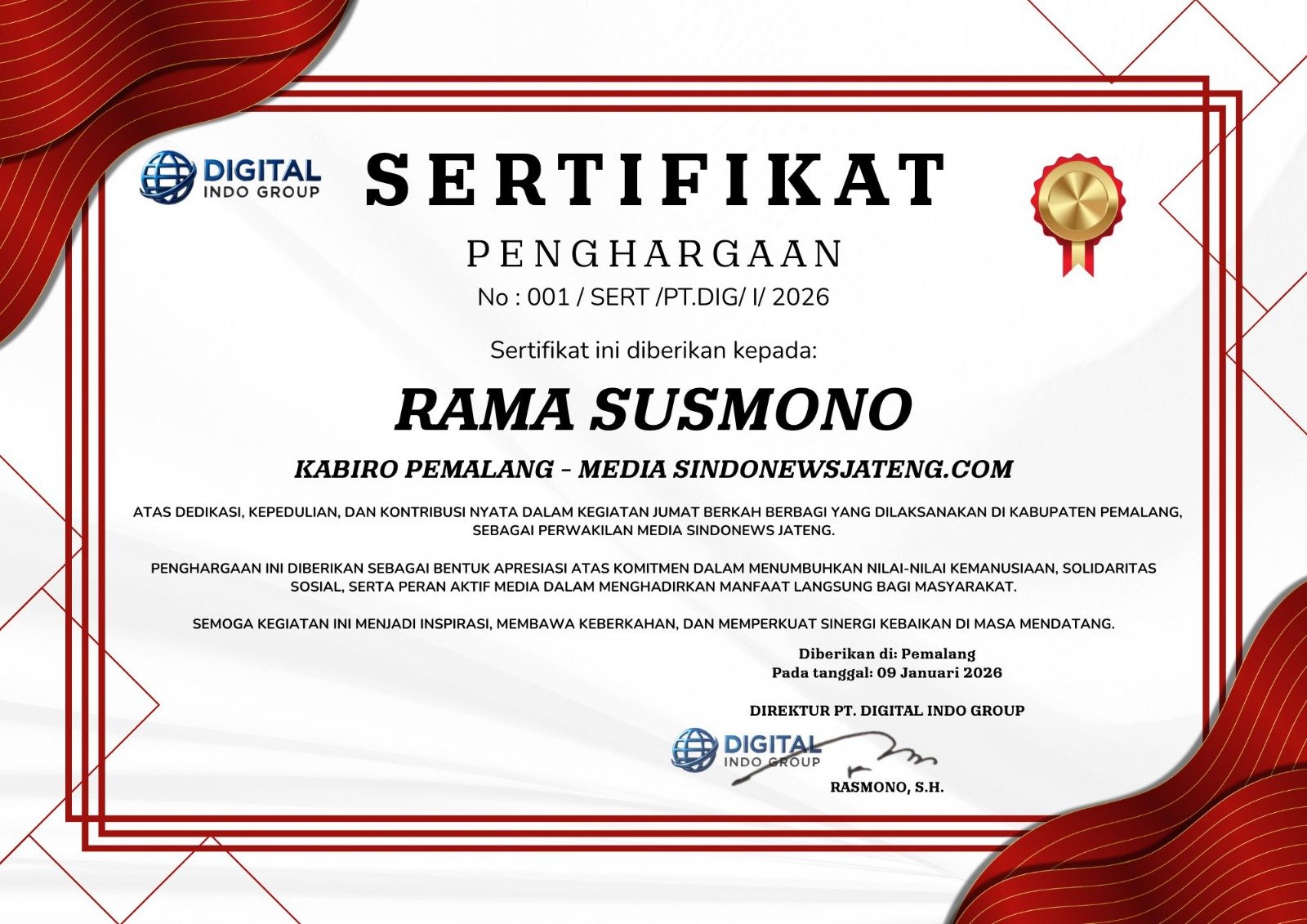 Penghargaan Jumat Berkah di Pemalang, Peran Media Dinilai Hadir Nyata di Tengah Masyarakat